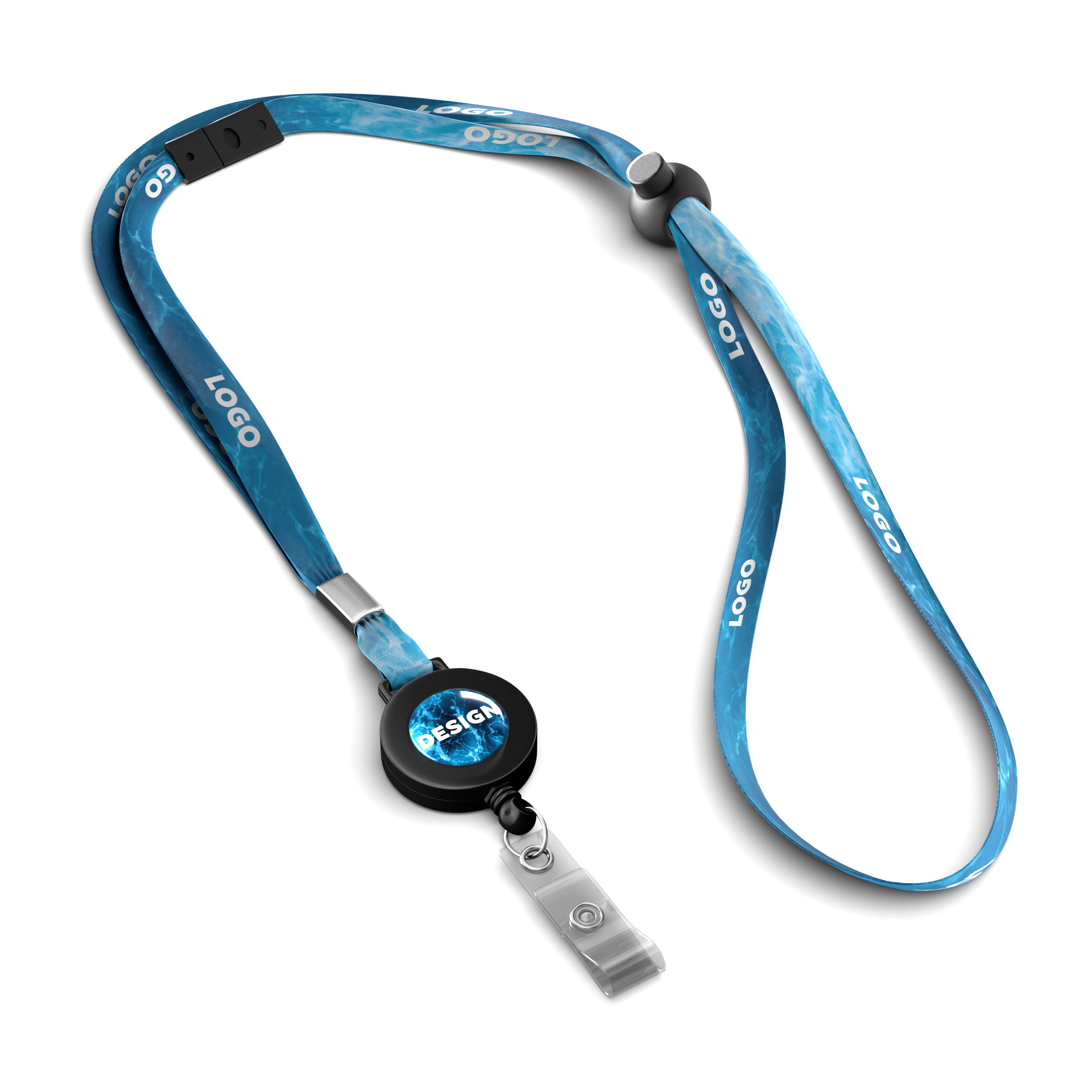 Verstelbare sublimatie lanyard met badge reel