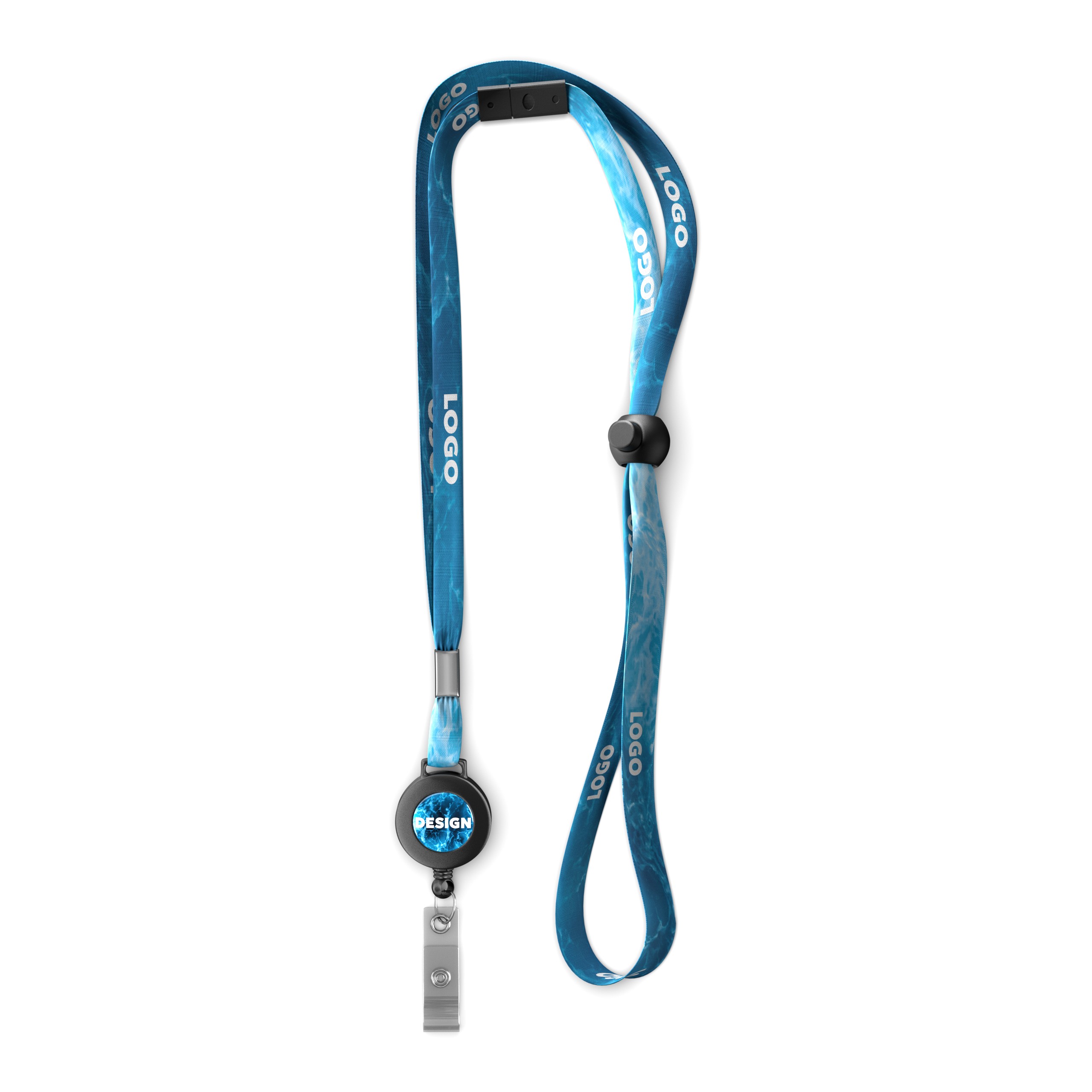 Verstelbare sublimatie lanyard met badge reel