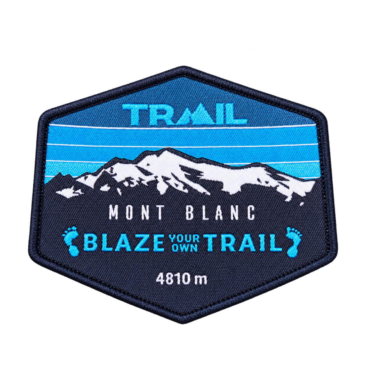 Geweven embleem Mont Blanc Trail in blauw en zwart