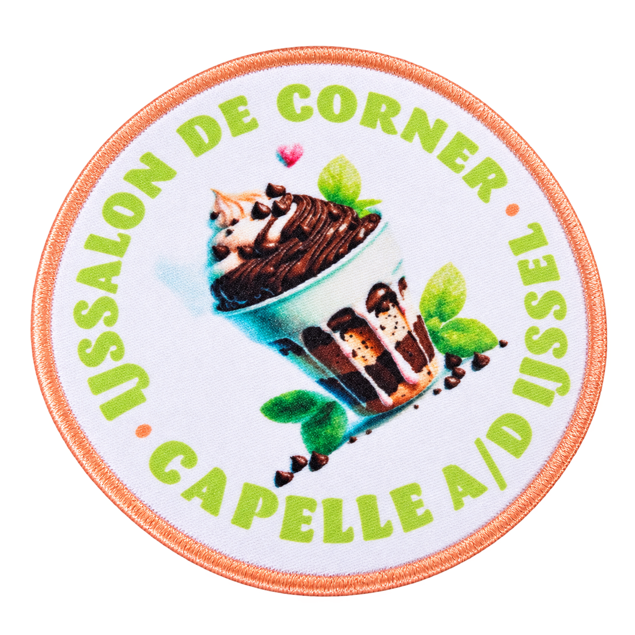 Vrijstaand rond sublimatie embleem IJssalon de Corner Terssuid Capelle a/d IJssel