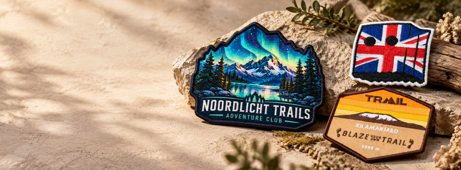 Verschillende emblemen op een lichte natuurlijke ondergrond
